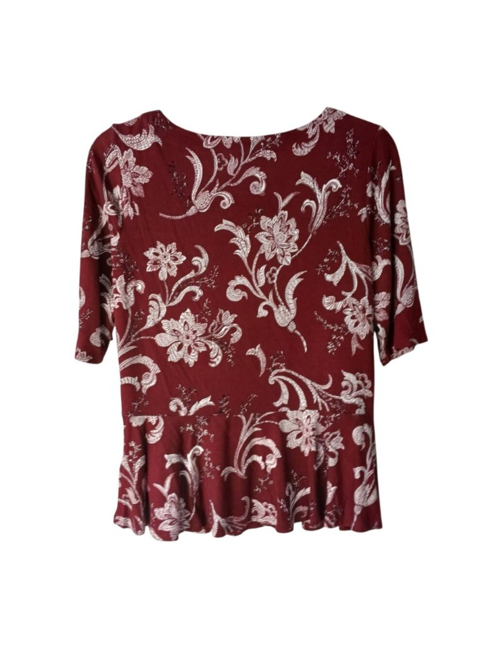 Liz Claiborne Womens Sz S Red Floral Peplum Top Rayon Spandex Career Blouse I-11 - Picture 8 of 8